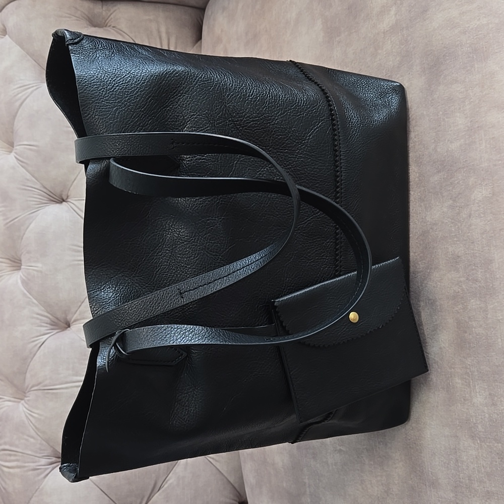 J.Crew Downing black leather tote